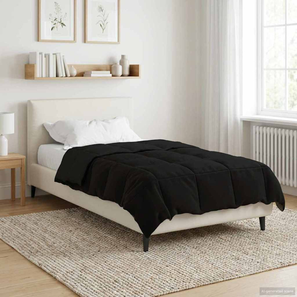 Produktbild för Vinter Täcke Quiltad Svart 135 x 220 cm Mikrofiber