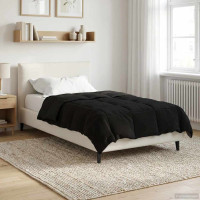 Produktbild för Vinter Täcke Quiltad Svart 155 x 220 cm Mikrofiber