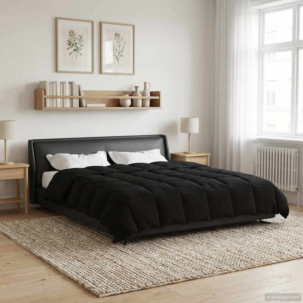 Produktbild för Vinter Täcke Quiltad Svart 220 x 260 cm Mikrofiber