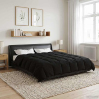 Produktbild för Vinter Täcke Quiltad Svart 240 x 260 cm Mikrofiber