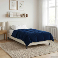 Produktbild för Vinter Täcke Quiltad Mörkblå 140 x 200 cm Mikrofiber