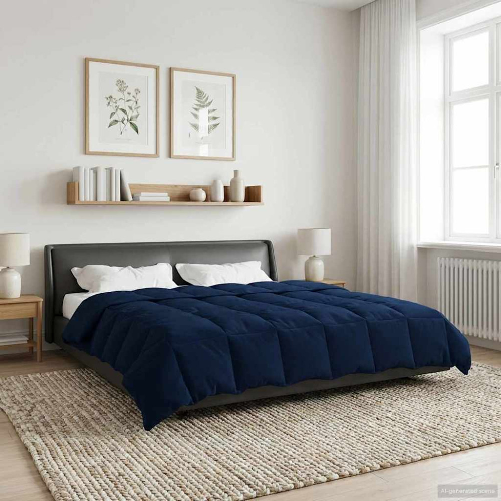 Produktbild för Vinter Täcke Quiltad Mörkblå 200 x 200 cm Mikrofiber