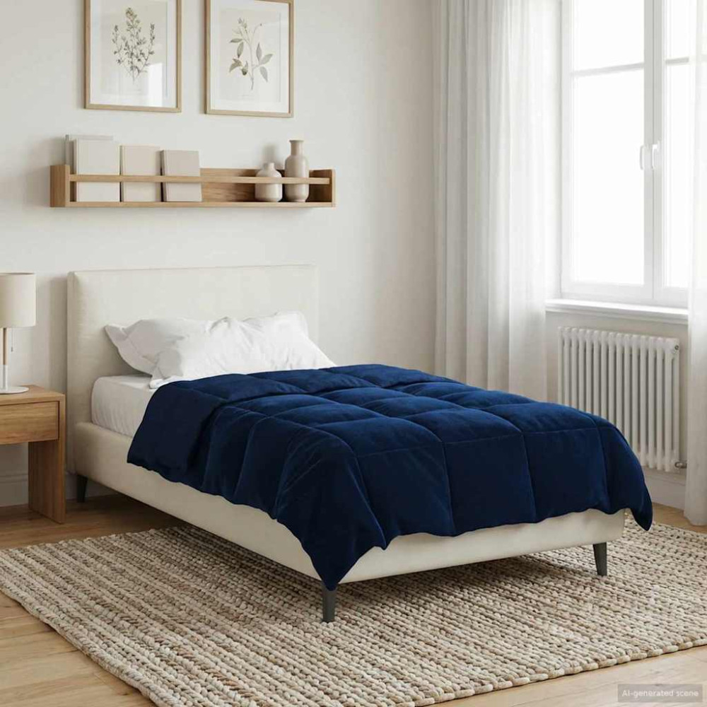 Produktbild för Vinter Täcke Quiltad Mörkblå 140 x 220 cm Mikrofiber