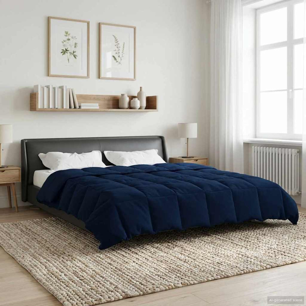 Produktbild för Vinter Täcke Quiltad Mörkblå 200 x 220 cm Mikrofiber