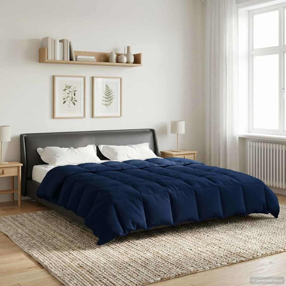 Produktbild för Vinter Täcke Quiltad Mörkblå 220 x 260 cm Mikrofiber