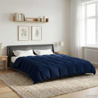 Produktbild för Vinter Täcke Quiltad Mörkblå 220 x 260 cm Mikrofiber