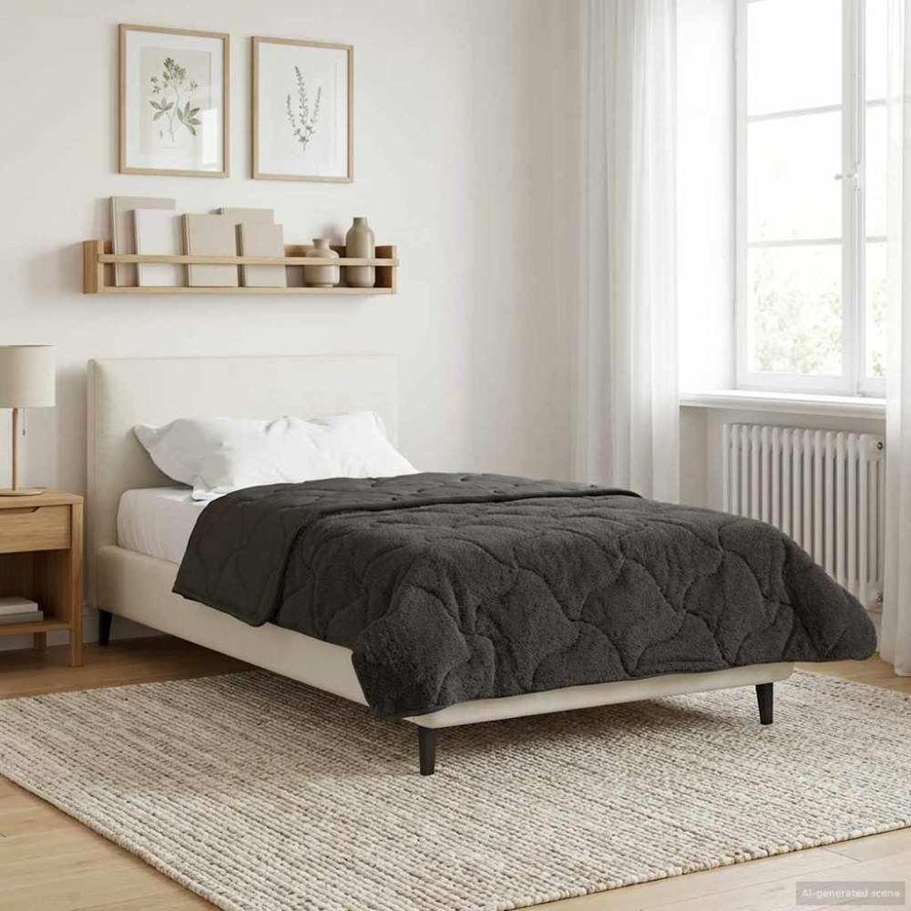 Produktbild för Sommar Duvet Antracit 155 x 200 cm Mikrofiber och Teddyfleece