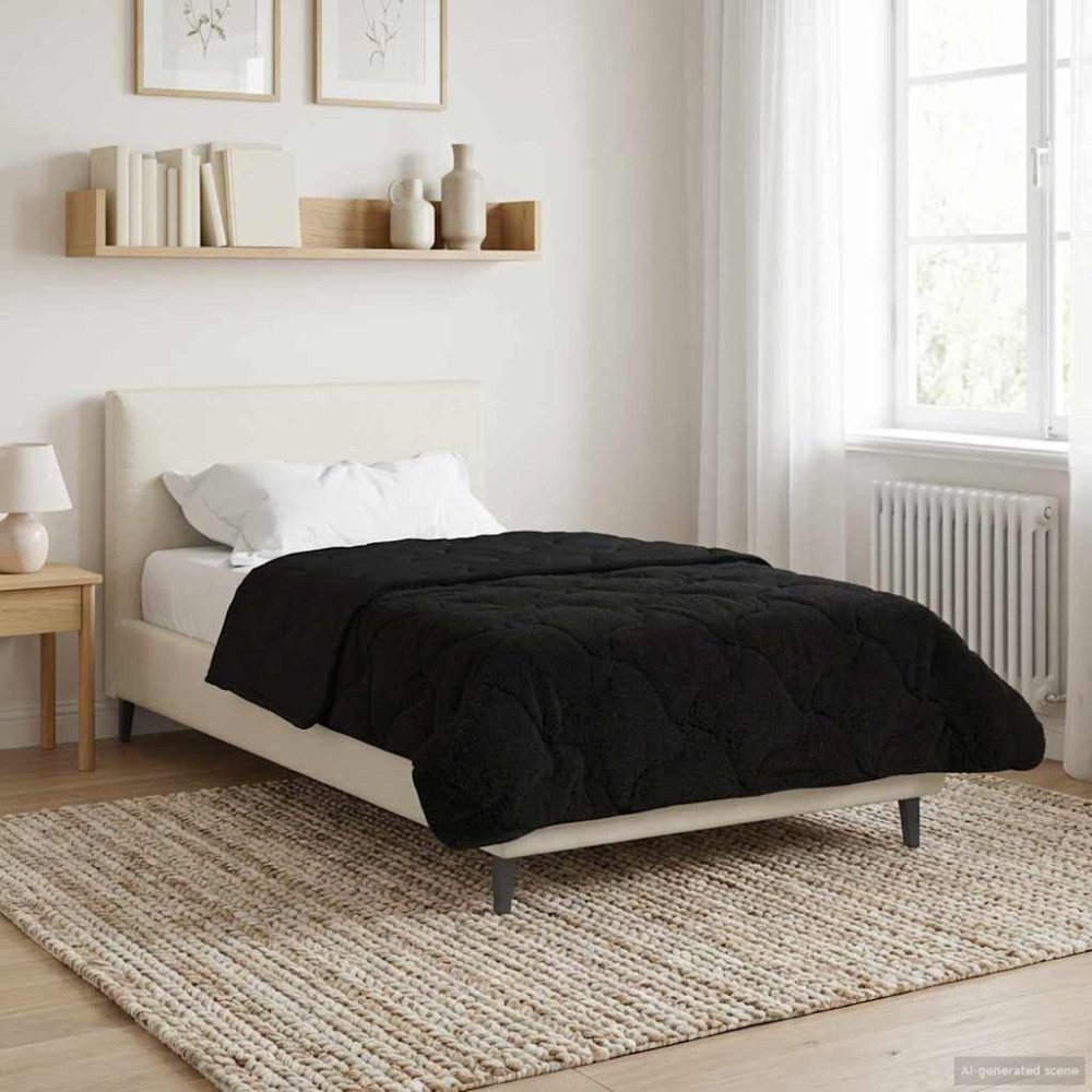 Produktbild för Sommar Duvet Svart 140 x 200 cm Mikrofiber och Teddyfleece