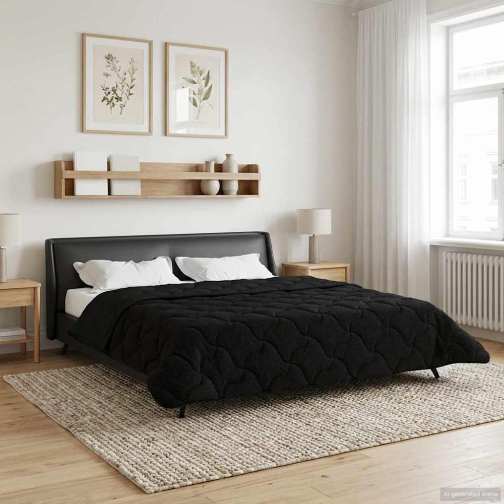 Produktbild för Sommar Duvet Svart 240 x 260 cm Mikrofiber och Teddyfleece