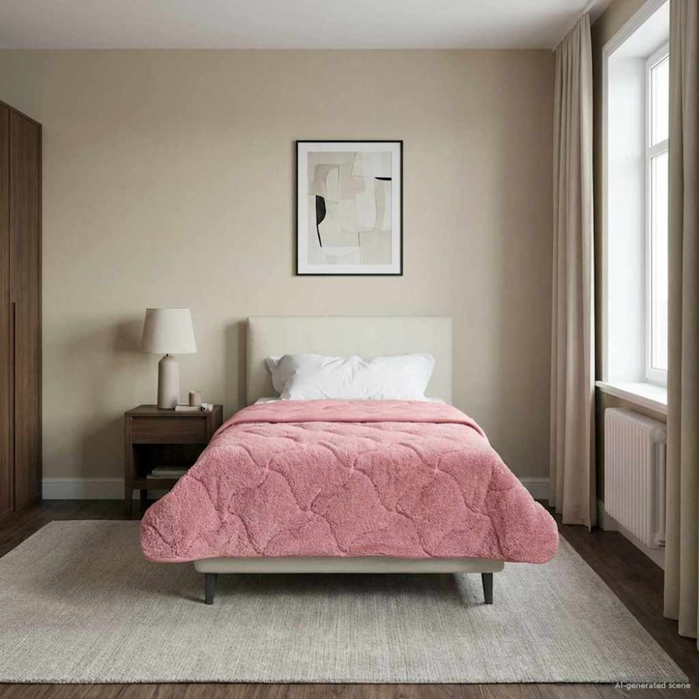 Produktbild för Sommar Duvet Rosa 140 x 220 cm Mikrofiber och Teddyfleece