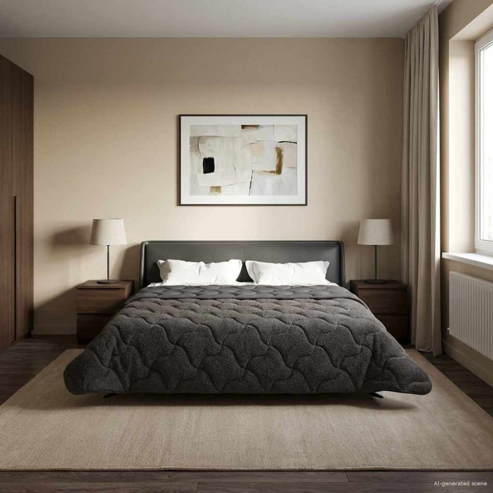 Produktbild för Full Års-Duvet Quiltad Antracit 220 x 260 cm