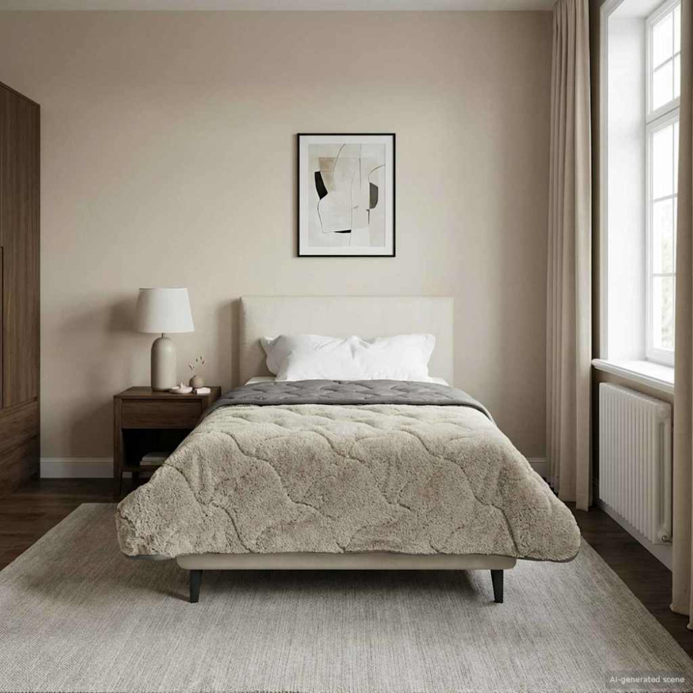 Produktbild för Full Års-Duvet Ljusgrå 155 x 200 cm Mikrofiber och Teddyfleece