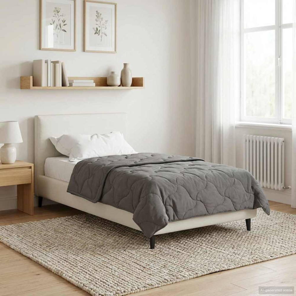Produktbild för Full Års-Duvet Ljusgrå 155 x 200 cm Mikrofiber och Teddyfleece