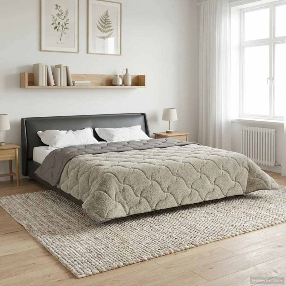 Produktbild för Full Års-Duvet Ljusgrå 200 x 200 cm Mikrofiber och Teddyfleece