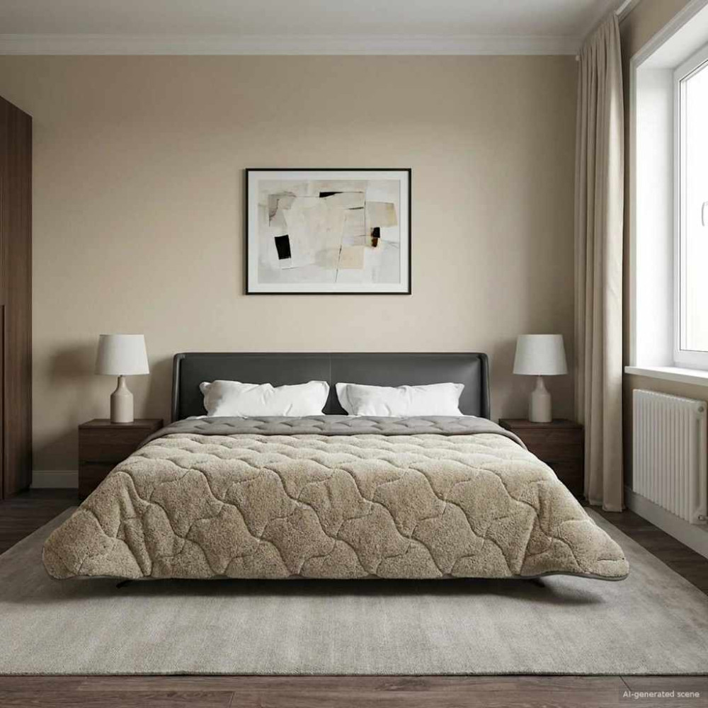 Produktbild för Full Års-Duvet Ljusgrå 200 x 200 cm Mikrofiber och Teddyfleece