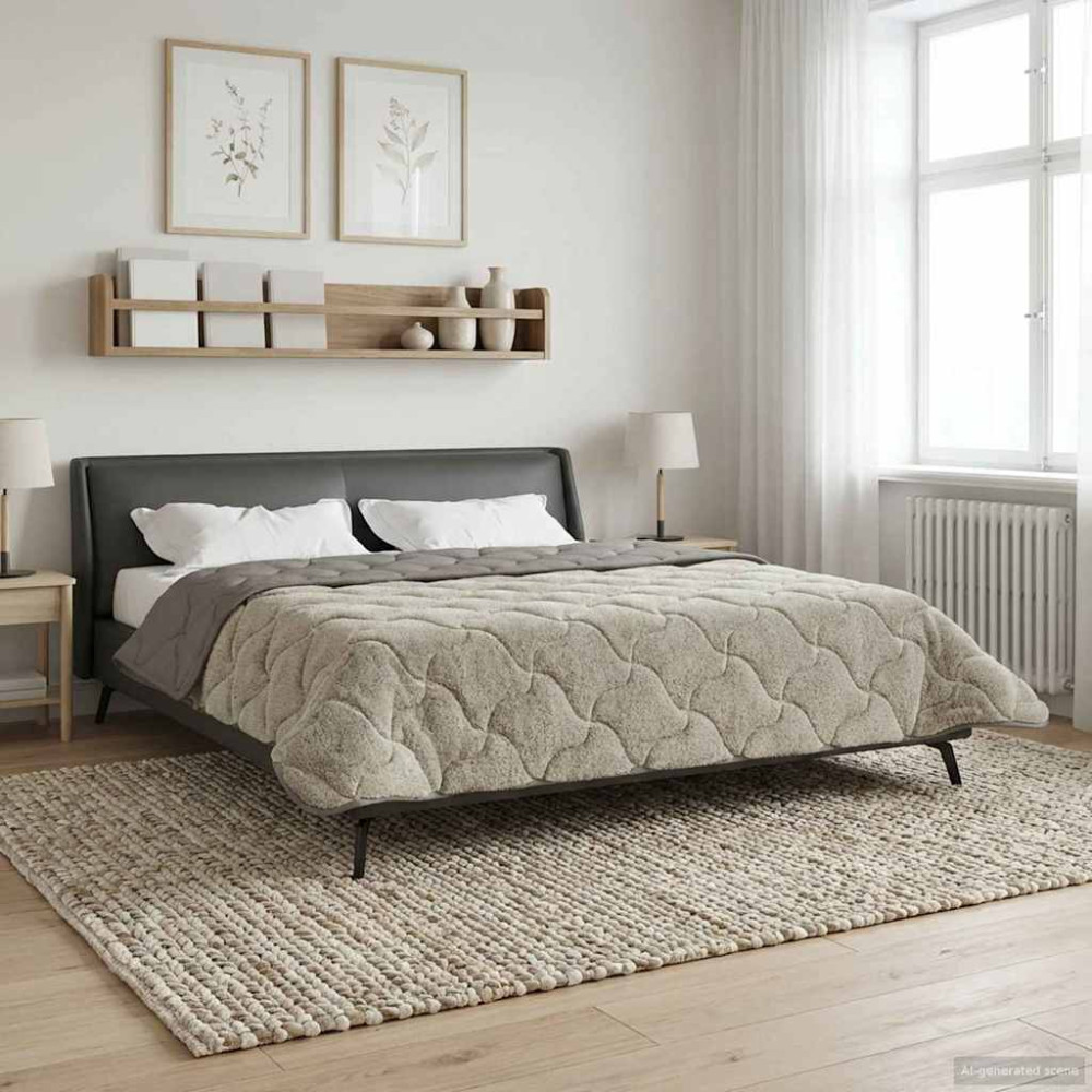 Produktbild för Full Års-Duvet Ljusgrå 200 x 240 cm Mikrofiber och Teddyfleece