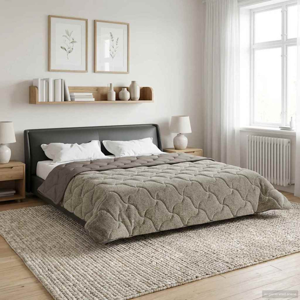Produktbild för Full Års-Duvet Ljusgrå 200 x 220 cm Mikrofiber och Teddyfleece