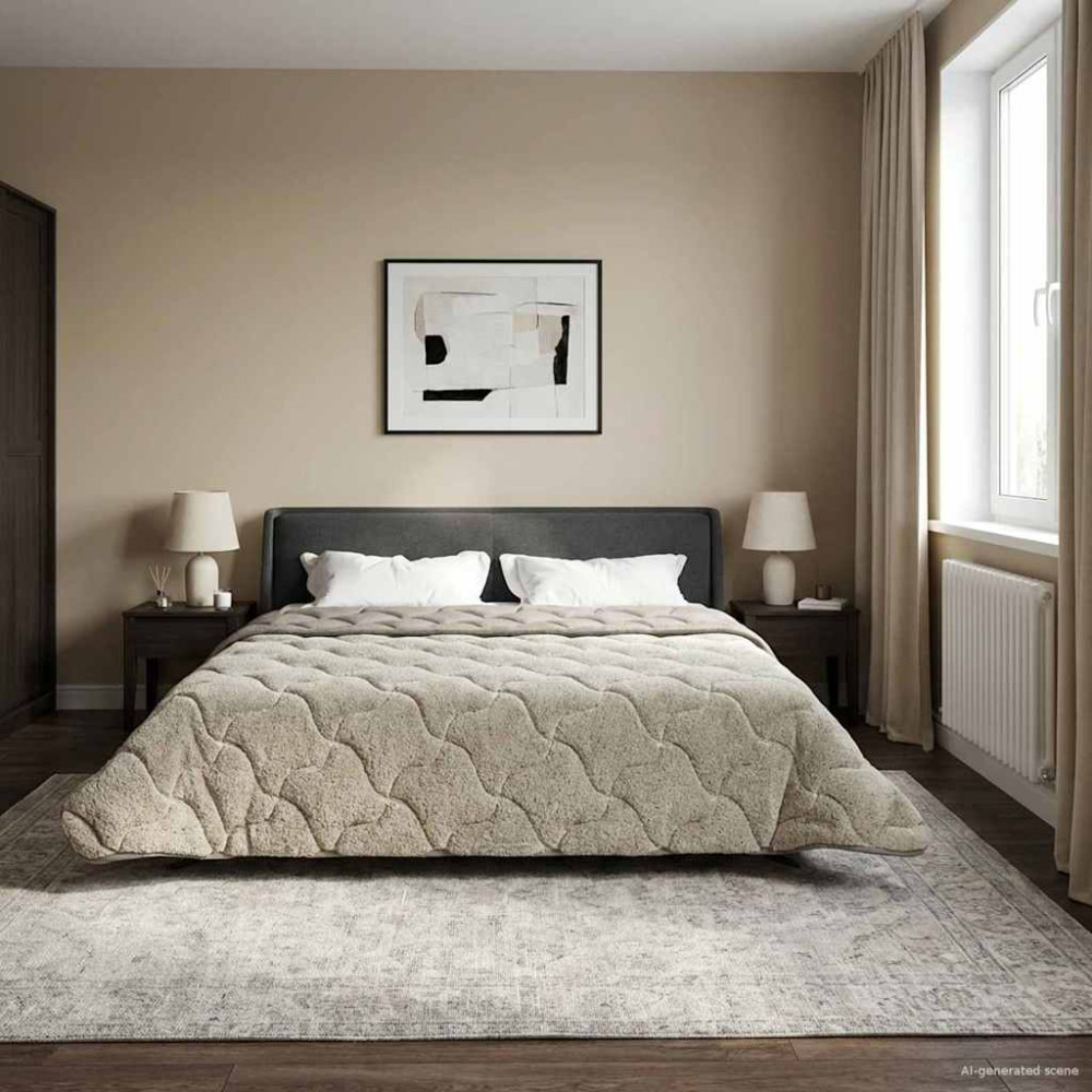Produktbild för Full Års-Duvet Ljusgrå 200 x 220 cm Mikrofiber och Teddyfleece