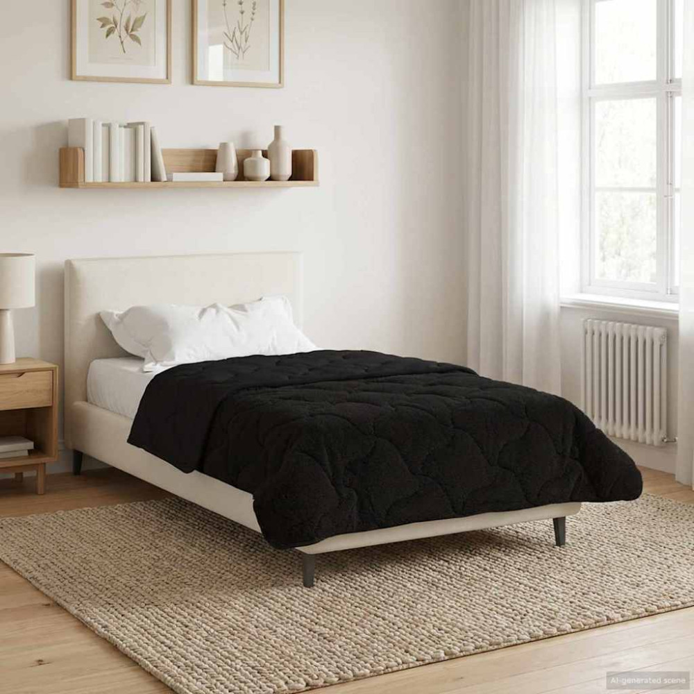 Produktbild för Full Års-Duvet Svart 135 x 200 cm Mikrofiber och Teddyfleece