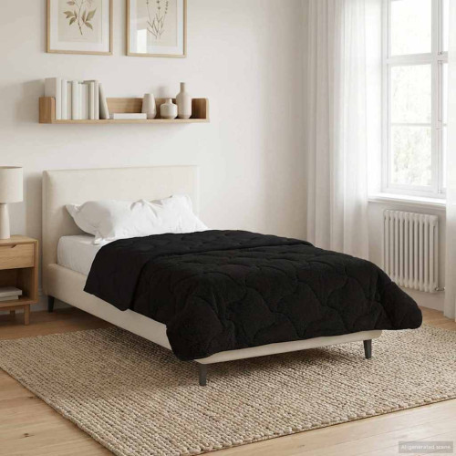 vidaXL Full Års-Duvet Svart 135 x 200 cm Mikrofiber och Teddyfleece