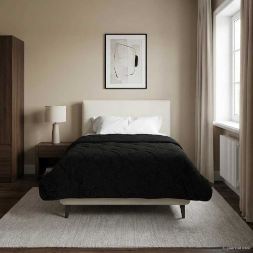 vidaXL Full Års-Duvet Svart 140 x 220 cm Mikrofiber och Teddyfleece