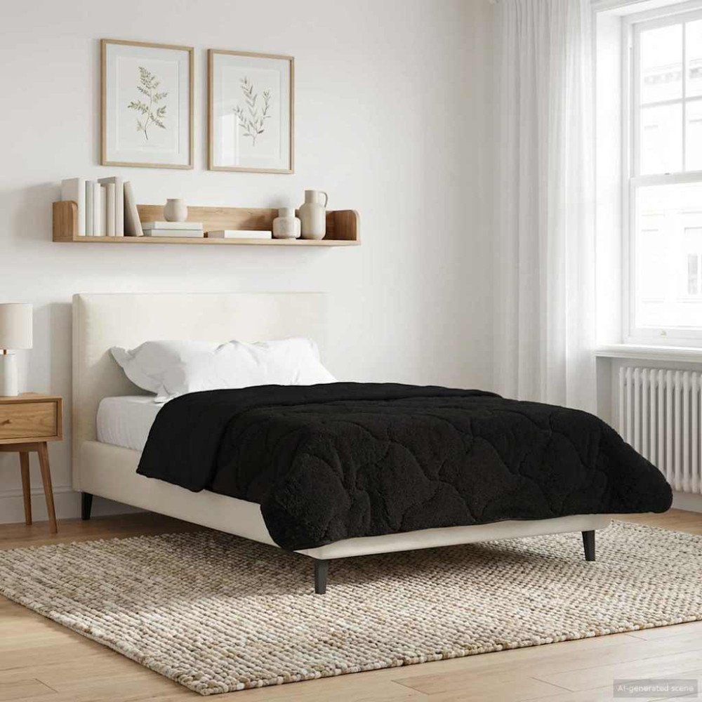 Produktbild för Full Års-Duvet Svart 155 x 200 cm Mikrofiber och Teddyfleece