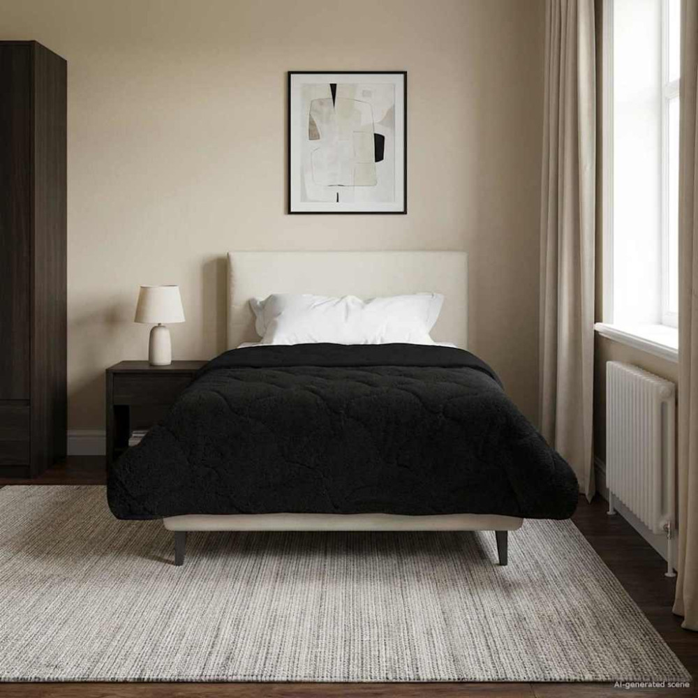 Produktbild för Full Års-Duvet Svart 155 x 200 cm Mikrofiber och Teddyfleece