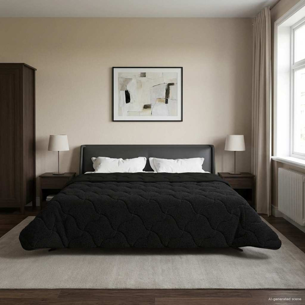 Produktbild för Full Års-Duvet Svart 200 x 200 cm Mikrofiber och Teddyfleece
