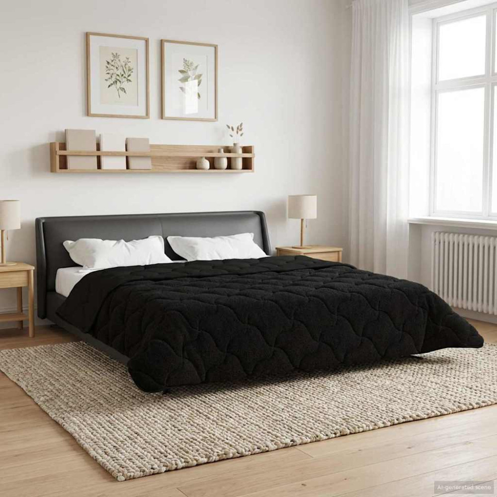 Produktbild för Full Års-Duvet Svart 200 x 240 cm Mikrofiber och Teddyfleece