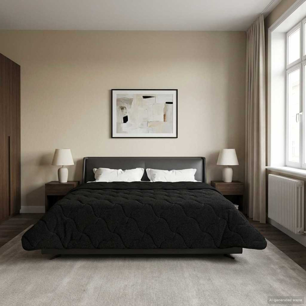 Produktbild för Full Års-Duvet Svart 200 x 240 cm Mikrofiber och Teddyfleece