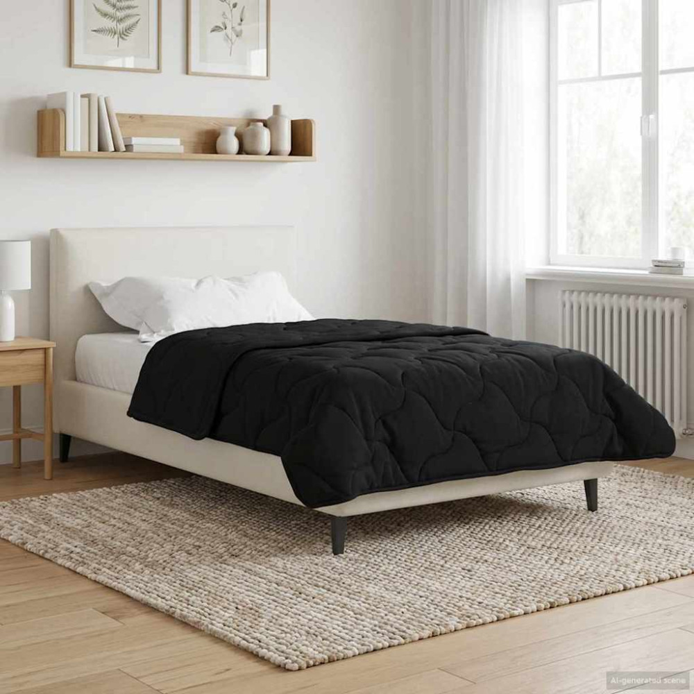 Produktbild för Full Års-Duvet Svart 140 x 220 cm Mikrofiber och Teddyfleece