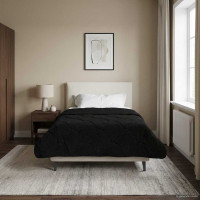 Produktbild för Full Års-Duvet Svart 140 x 220 cm Mikrofiber och Teddyfleece