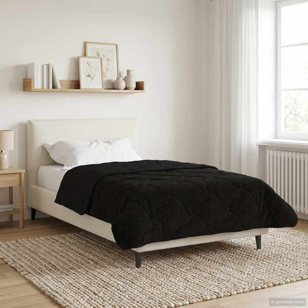 Produktbild för Full Års-Duvet Svart 155 x 220 cm Mikrofiber och Teddyfleece