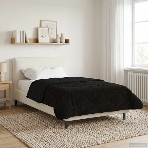 vidaXL Full Års-Duvet Svart 155 x 220 cm Mikrofiber och Teddyfleece