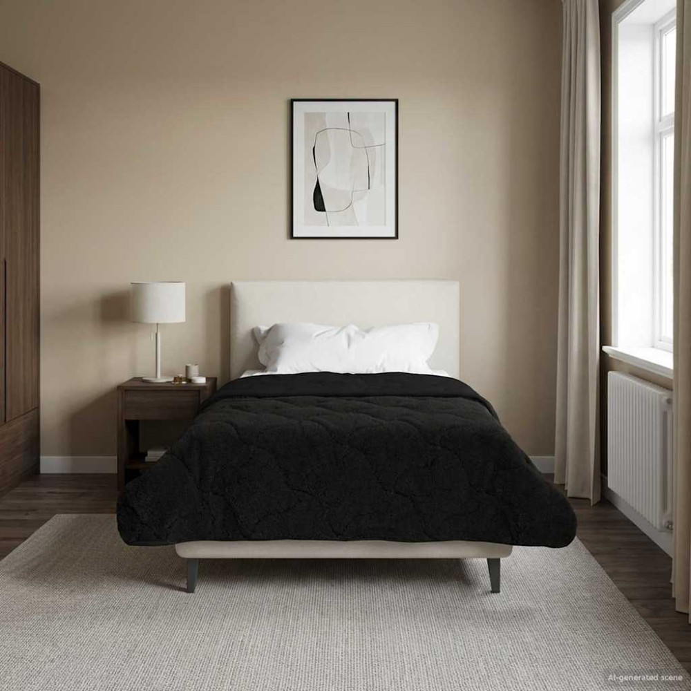 Produktbild för Full Års-Duvet Svart 155 x 220 cm Mikrofiber och Teddyfleece