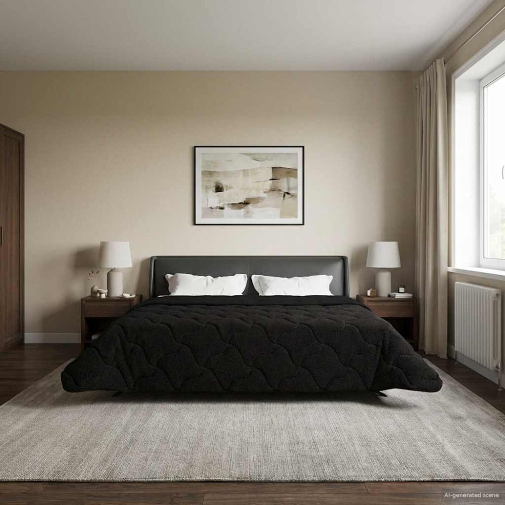 Produktbild för Full Års-Duvet Svart 200 x 220 cm Mikrofiber och Teddyfleece