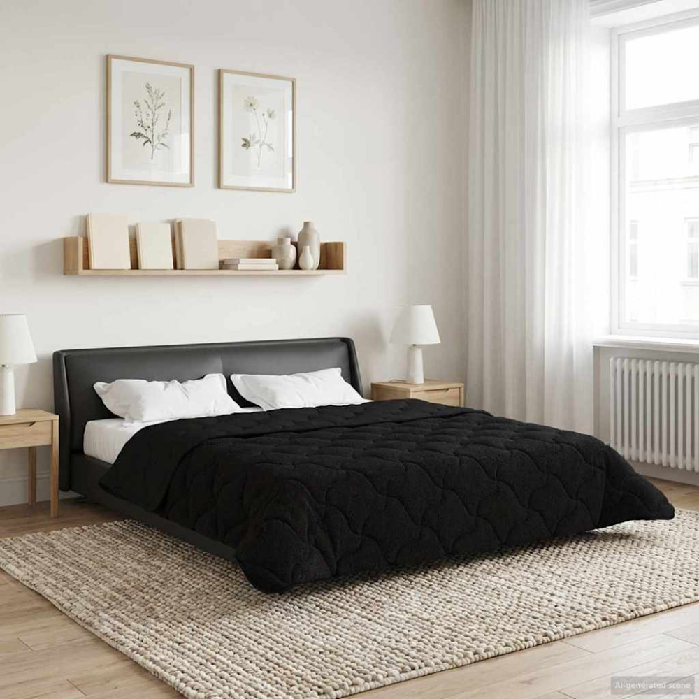 Produktbild för Full Års-Duvet Svart 200 x 220 cm Mikrofiber och Teddyfleece