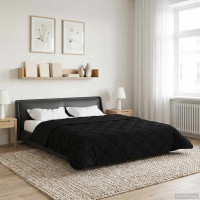 Produktbild för Full Års-Duvet Svart 200 x 220 cm Mikrofiber och Teddyfleece