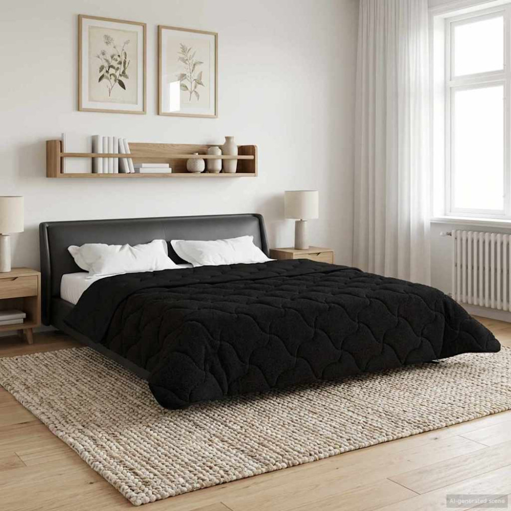 Produktbild för Full Års-Duvet Svart 220 x 240 cm Mikrofiber och Teddyfleece