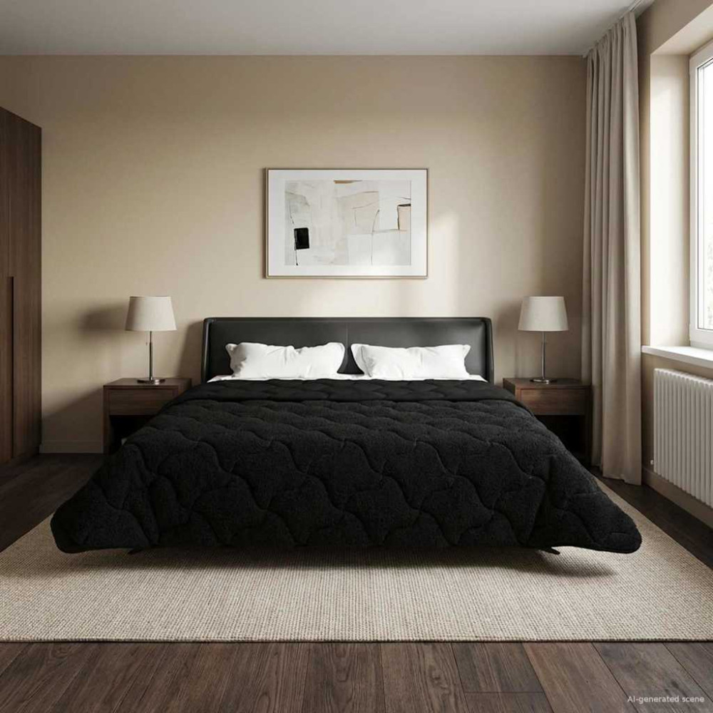 Produktbild för Full Års-Duvet Svart 220 x 240 cm Mikrofiber och Teddyfleece