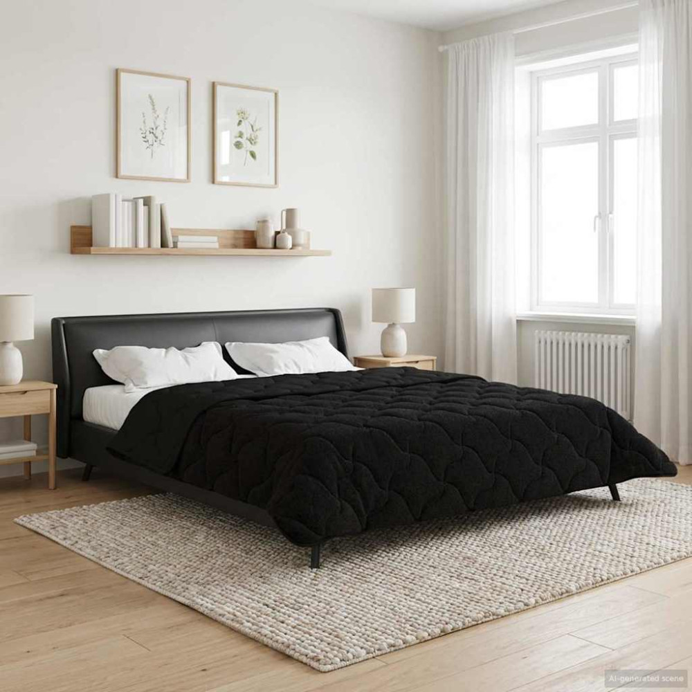 Produktbild för Full Års-Duvet Svart 240 x 260 cm Mikrofiber och Teddyfleece