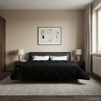 Produktbild för Full Års-Duvet Svart 240 x 260 cm Mikrofiber och Teddyfleece