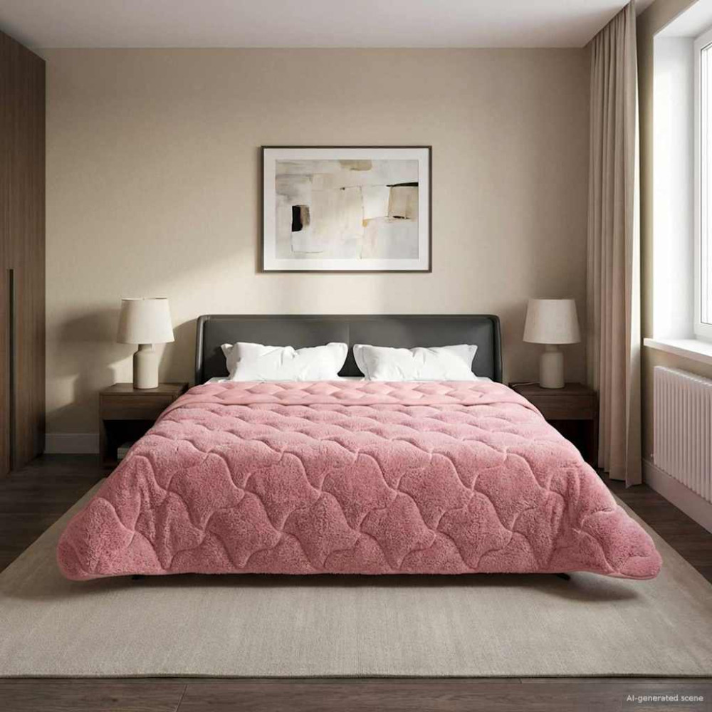 Produktbild för Full Års-Duvet Rosa 200 x 240 cm Mikrofiber och Teddyfleece
