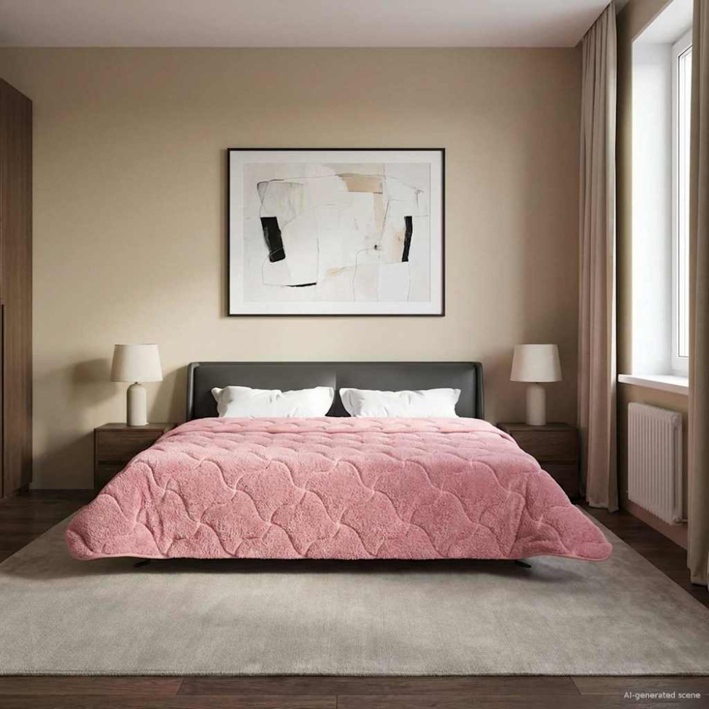 Produktbild för Full Års-Duvet Rosa 240 x 260 cm Mikrofiber och Teddyfleece