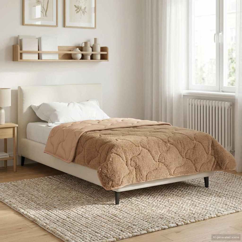 Produktbild för Full Års-Duvet Taupe 135 x 200 cm Mikrofiber och Teddyfleece