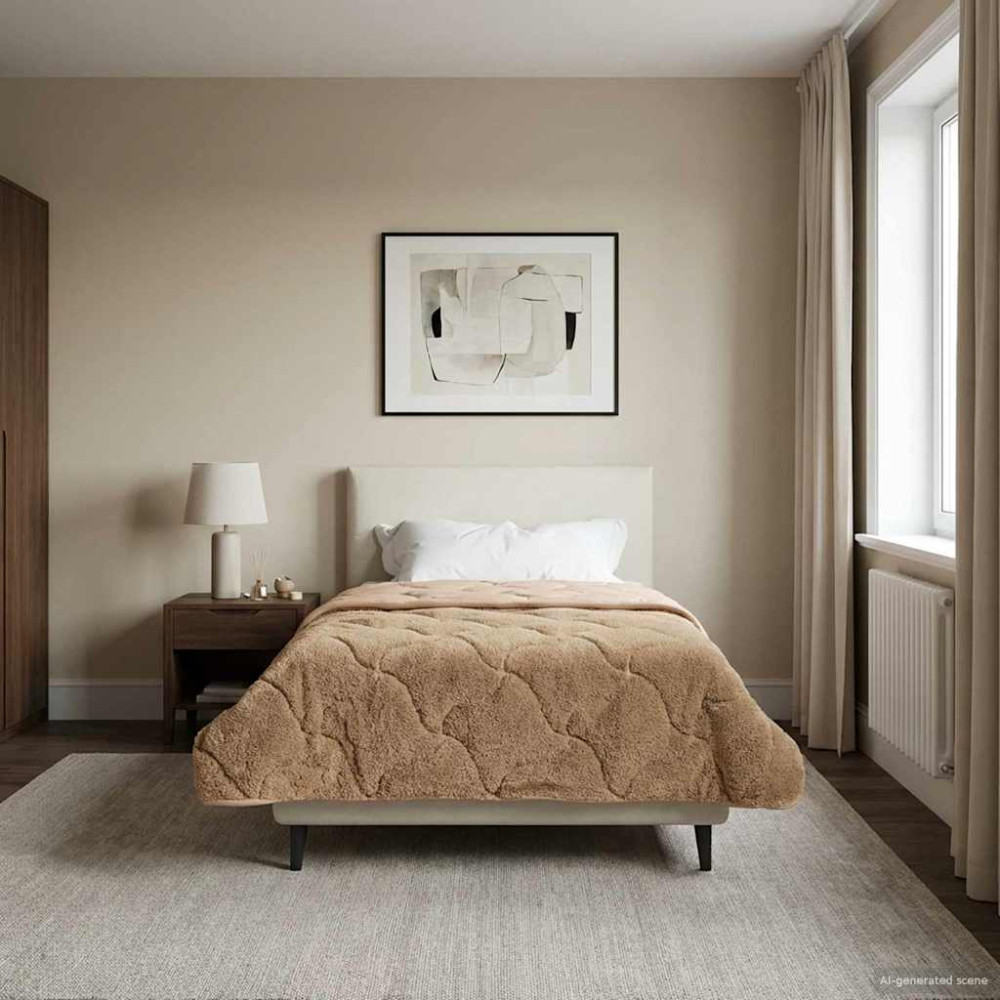 Produktbild för Full Års-Duvet Taupe 155 x 200 cm Mikrofiber och Teddyfleece