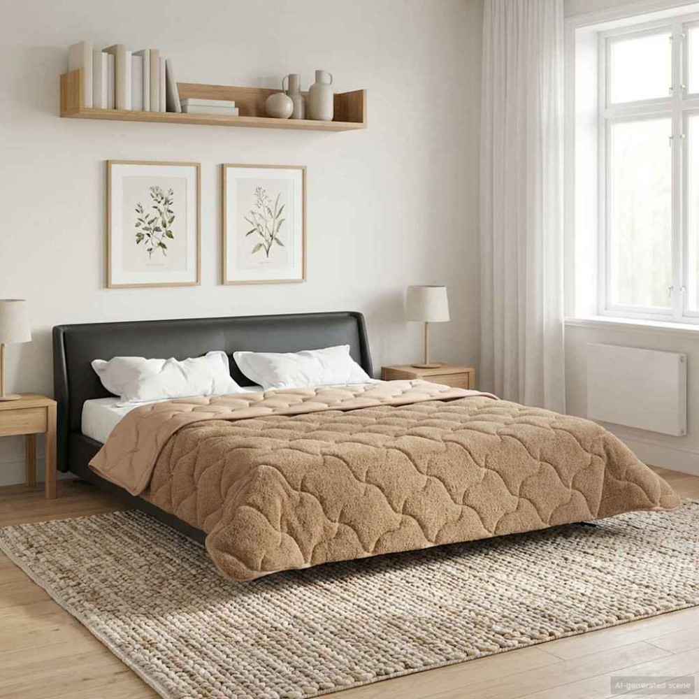Produktbild för Full Års-Duvet Taupe 200 x 200 cm Mikrofiber och Teddyfleece
