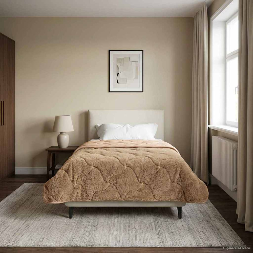 Produktbild för Full Års-Duvet Taupe 135 x 220 cm Mikrofiber och Teddyfleece