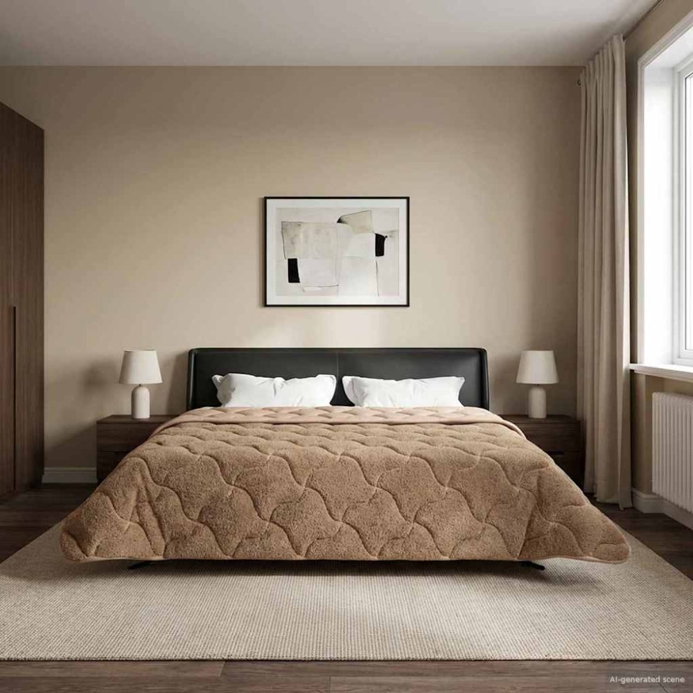 Produktbild för Full Års-Duvet Taupe 200 x 220 cm Mikrofiber och Teddyfleece