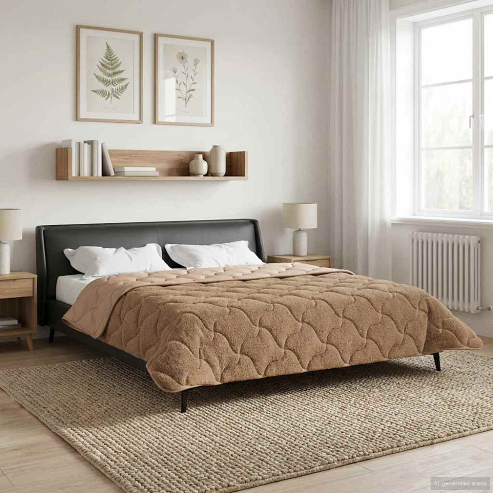 Produktbild för Full Års-Duvet Taupe 200 x 220 cm Mikrofiber och Teddyfleece